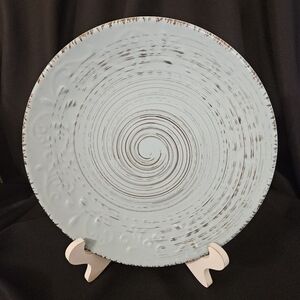Elama Malibu Wave Coastal  Dinner Plate Replacement Embossed Stoneware Aqua Blue